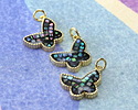 Abalone Mosaic in Enamel w/ Gold Finish Butterfly Pendant 13x16mm