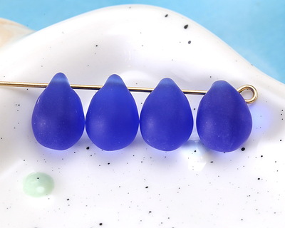 Royal Blue Beach-Style Glass Teardrop Focal 14x10mm