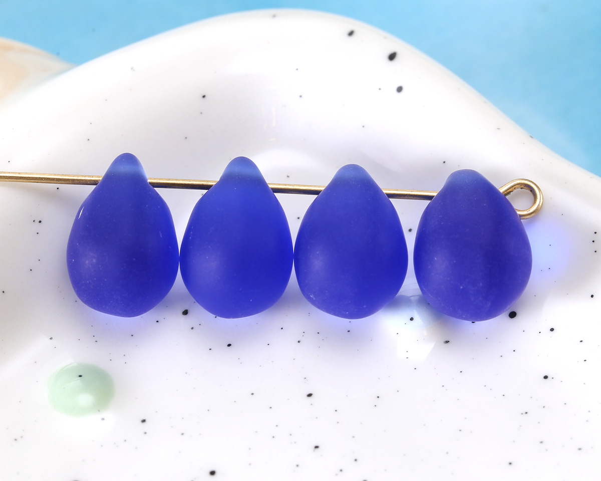 Royal Blue Beach-Style Glass Teardrop Focal 14x10mm