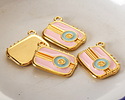 24K Gold (plated) Rose Pink & Blue Enamel Vintage Transistor Radio Focal 20mm