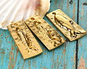 24K Gold (plated) Rectangle w/ Imprinted Fish Focal 14x31mm