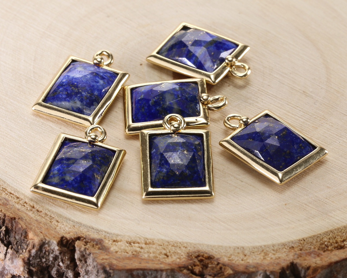 Lapis w/ Gold Finish Faceted Rectangle Focal 10x15mm