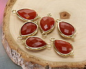 Red Jasper w/ Gold Finish Faceted Teardrop Focal 12x21mm