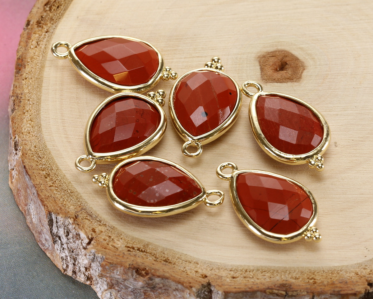 Red Jasper w/ Gold Finish Faceted Teardrop Focal 12x21mm