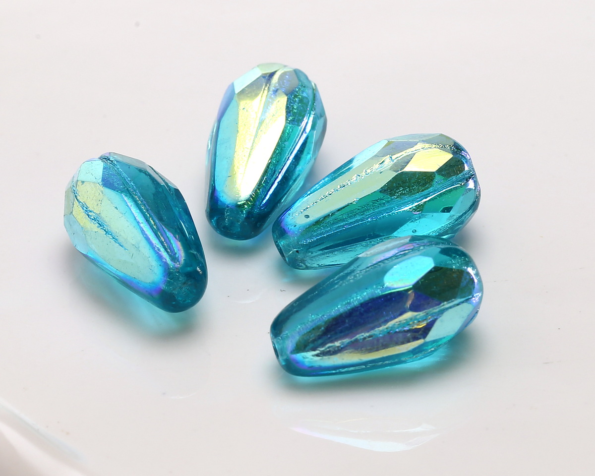 Czech Glass Teal AB Faceted Teardrop 15x8mm