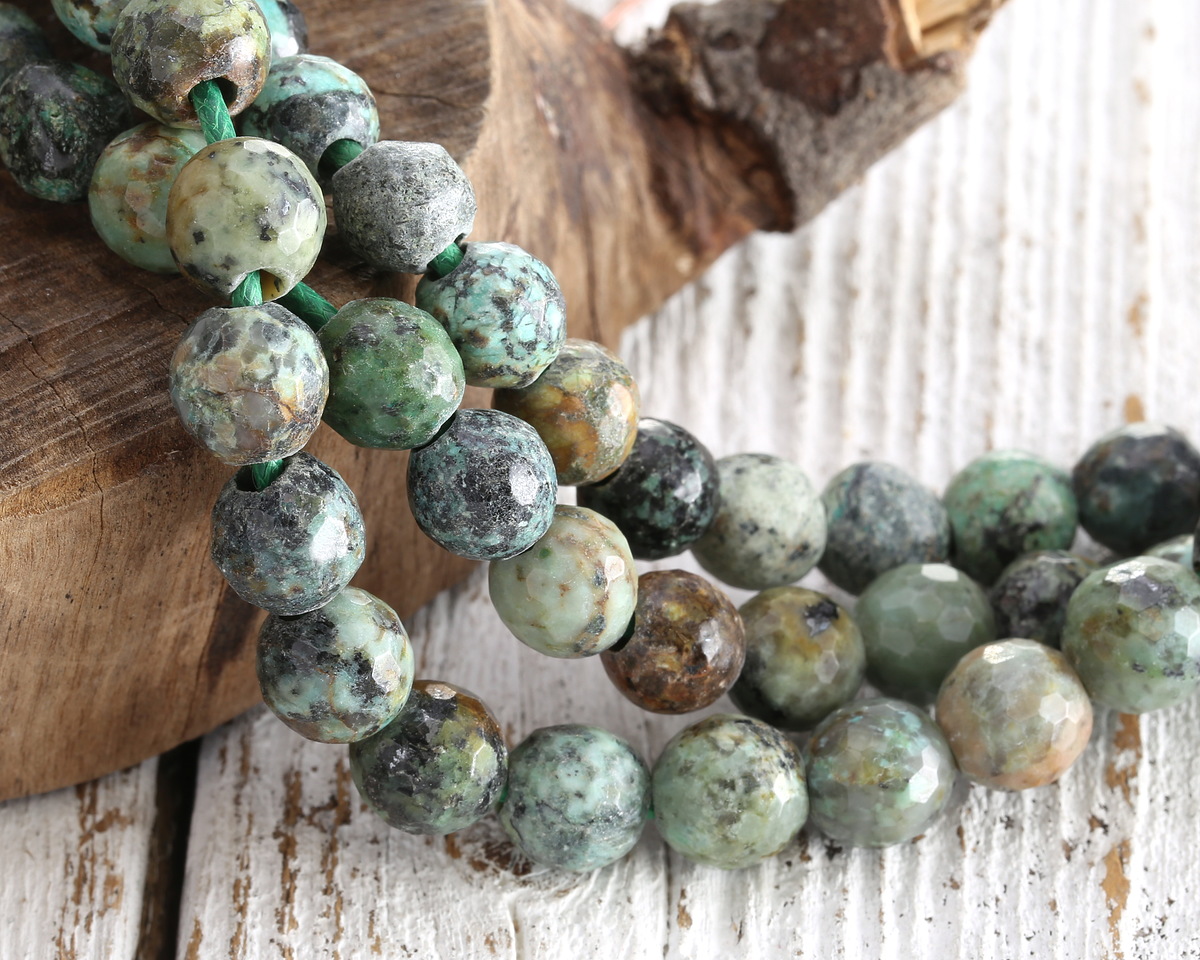 African Turquoise Faceted Round (Large Hole) 8mm Beads