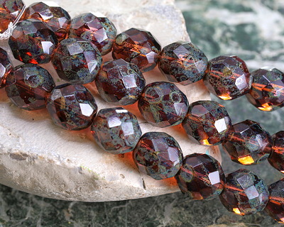 Czech Glass Lilac Picasso Fire Polished Round 10mm