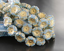 Czech Glass Matte Baby Blue w/ Etched Gold Hibiscus Coin 12mm