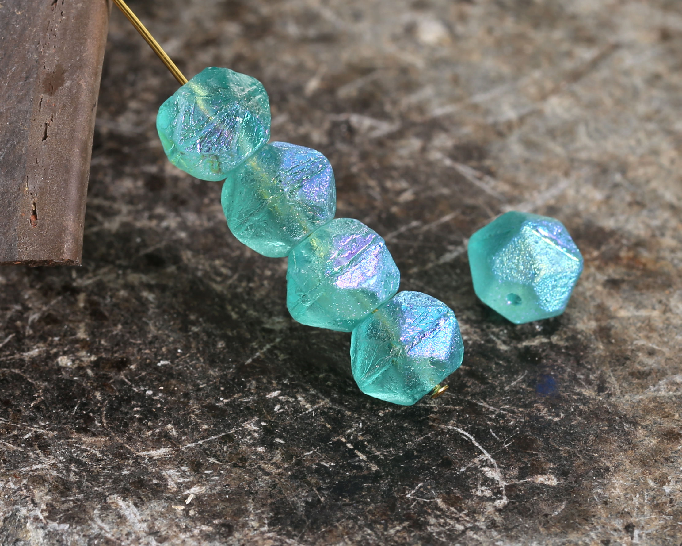 Czech Glass Aquamarine AB English Cut 10mm