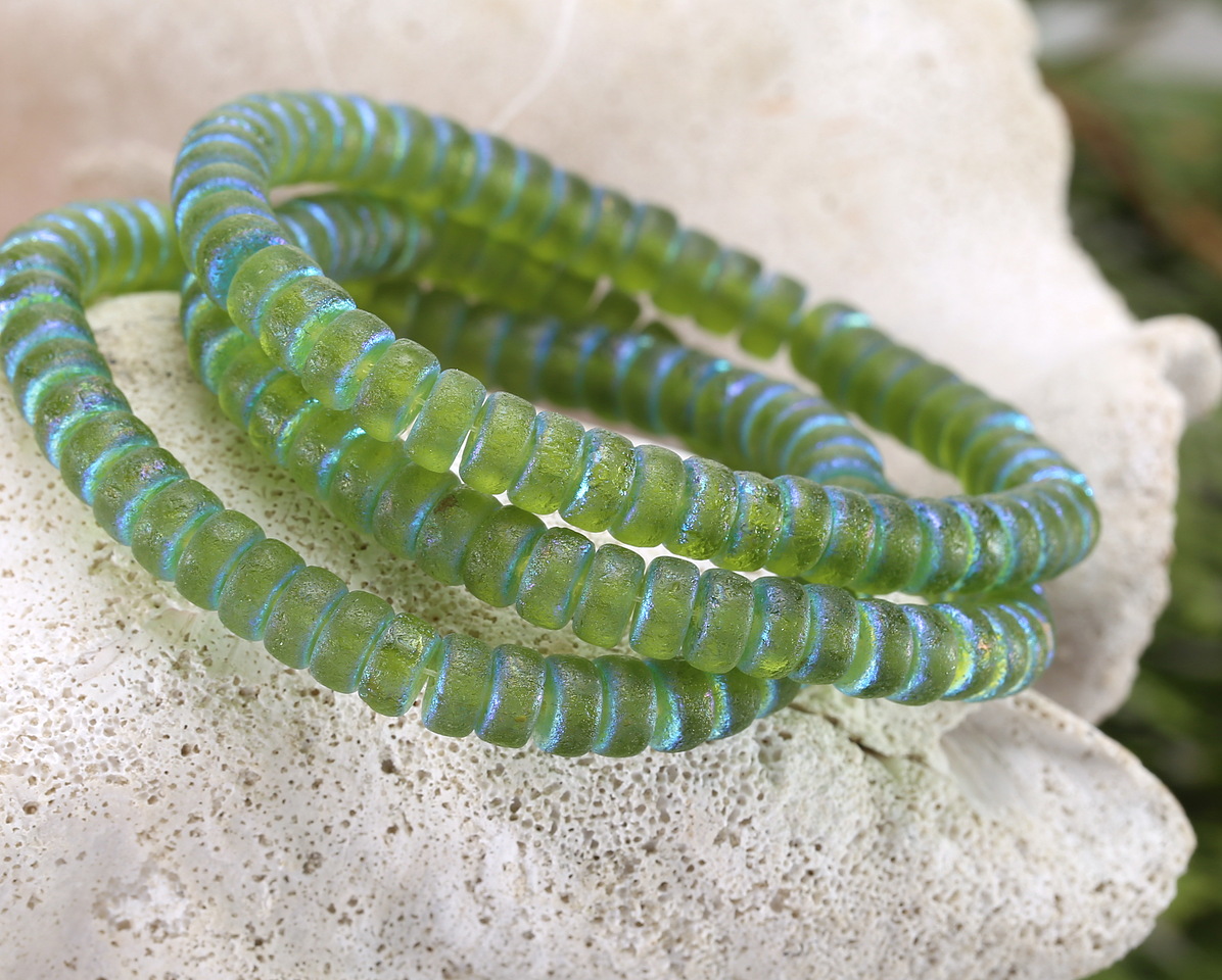 Czech Glass Textured Peridot AB Heishi 3x6mm