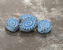 Czech Glass Amber Picasso w/ Turquoise Wash Mystic Eye 14x11mm