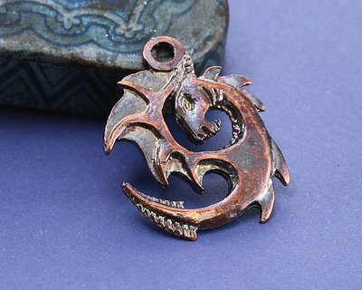 Mykonos Antique Copper (plated) Spiral Dragon 23x31mm