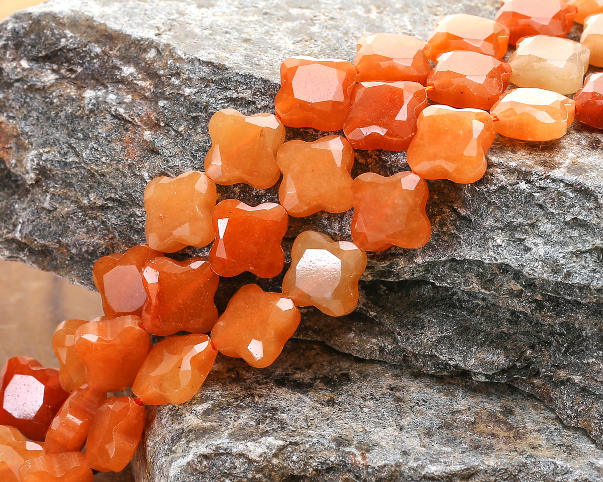 Red Aventurine Faceted Quatrefoil 13mm