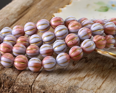 Czech Glass Lupine w/ Gold Melon Round 8mm