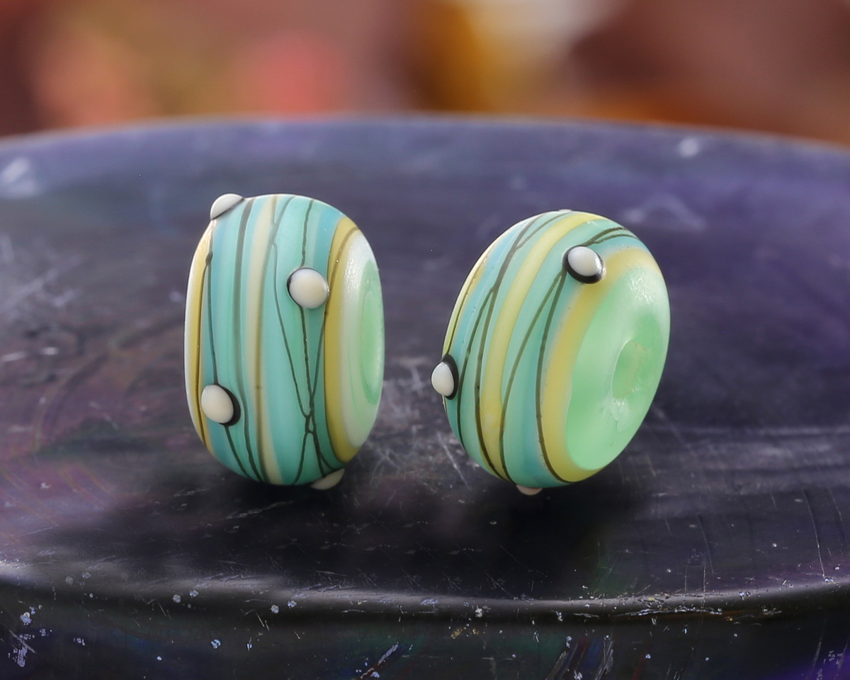 Grace Lampwork Matte Fern Leaf Rondelle 9x13mm