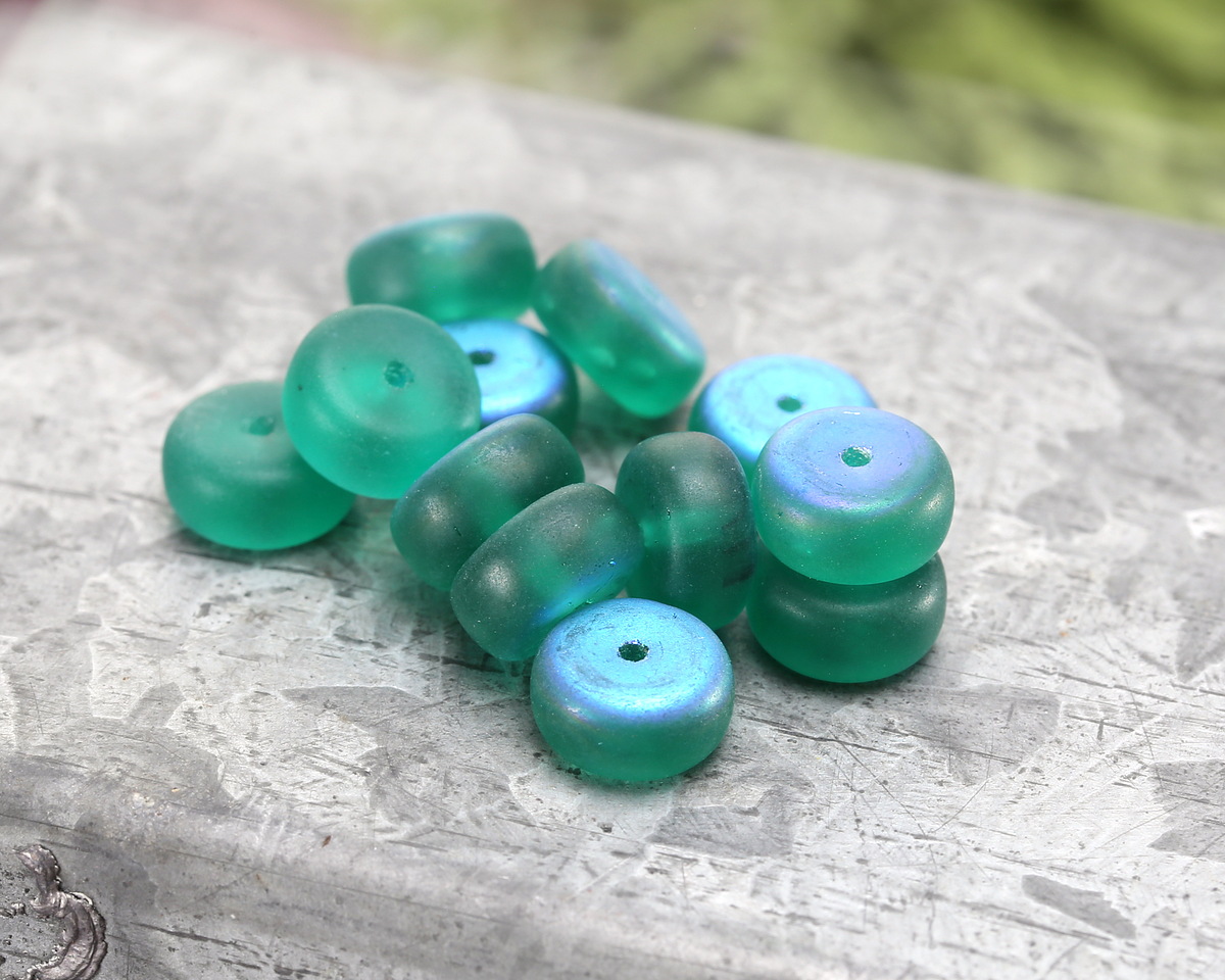 Czech Glass Matte Island Blue AB Heishi 4x8mm