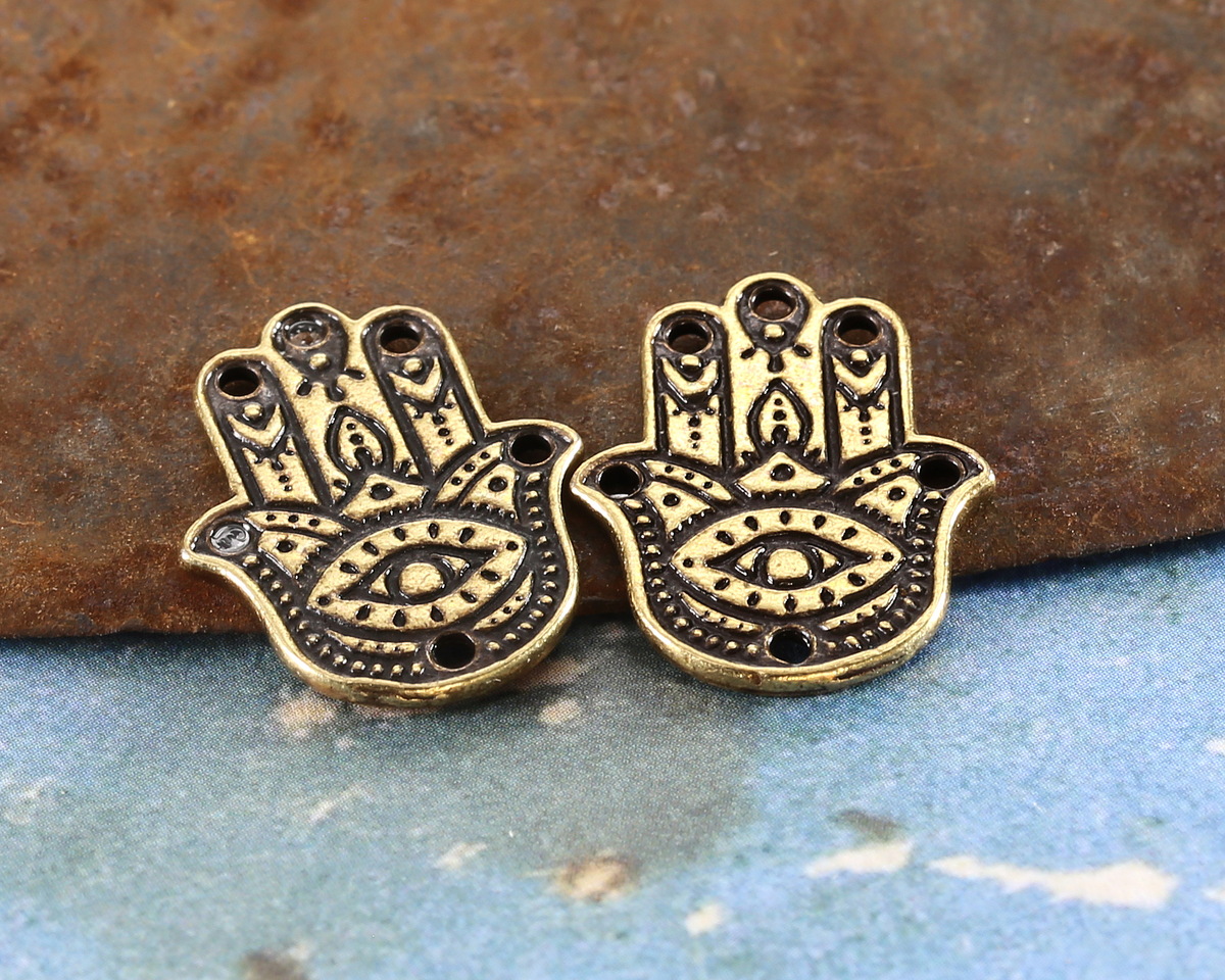 TierraCast Antique Brass (plated) Hamsa Hand Focal Link 17x21mm