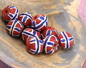 African Powder Glass Red w/ Blue & White Banding King Bead 11-13mm