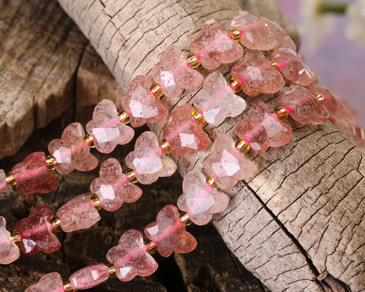 Strawberry Quartz Microfaceted Butterfly 8x10mm