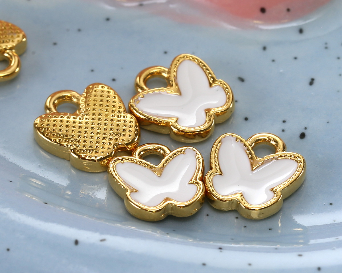 24K Gold (plated) White Enamel Butterfly Focal 9x9.5mm