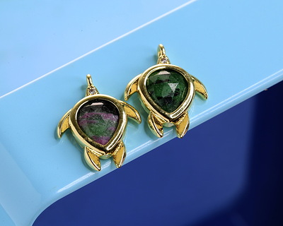Ruby Zoisite w/ Gold Finish Sea Turtle Focal 15x19mm