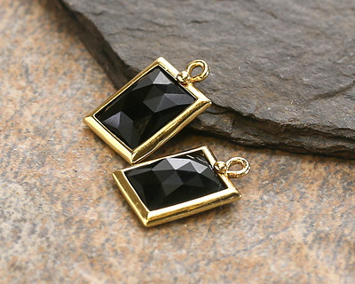 Black Obsidian w/ Gold Finish Faceted Rectangle Focal 10x15mm