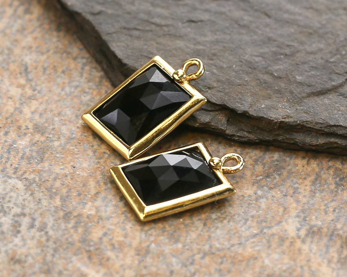 Black Obsidian w/ Gold Finish Faceted Rectangle Focal 10x15mm