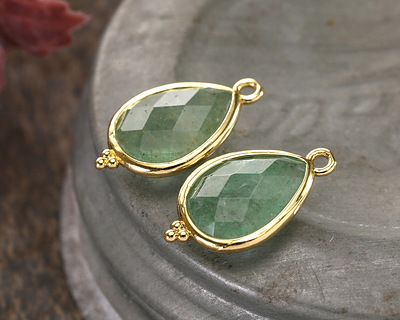 Green Strawberry Quartz w/ Gold Finish Faceted Teardrop Focal 12x21mm