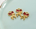 24K Gold (plated) Cherry Red Enamel w/ Glitter Reindeer Pendant 10x16mm