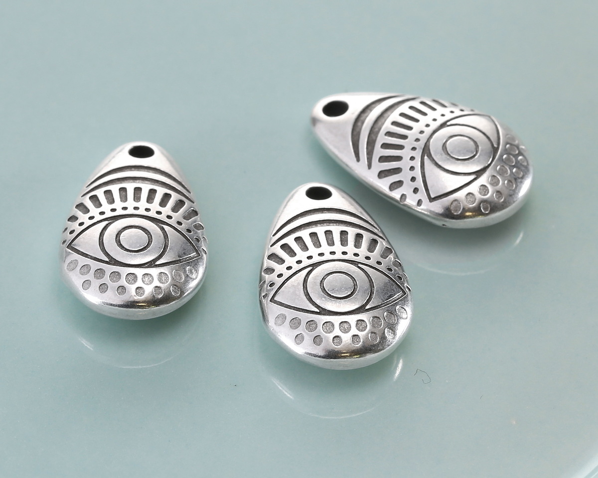 Antique Silver (plated) Eye Puff Teardrop Focal 13x20mm