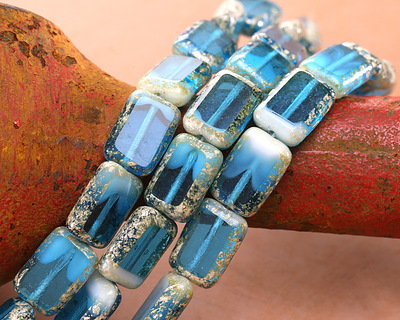 Czech Glass Coastal Waters Rectangle 12x8mm