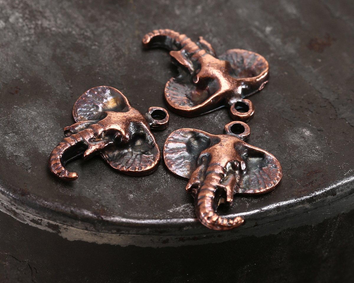 Mykonos Antique Copper (plated) Elephant Head Charm 22x18mm