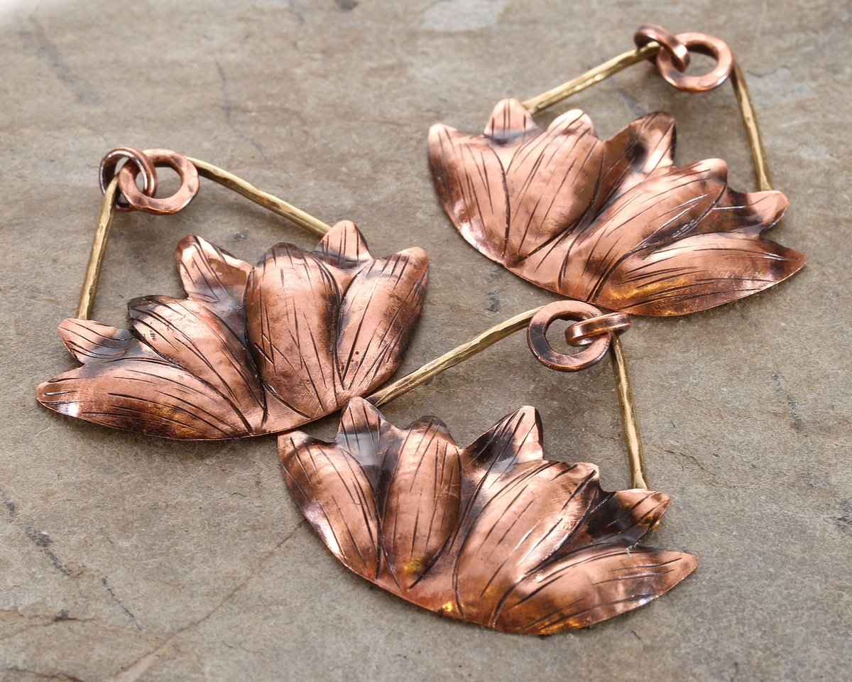 Patricia Healey Antiqued Copper & Brass Lotus Pendant 46.5x44mm