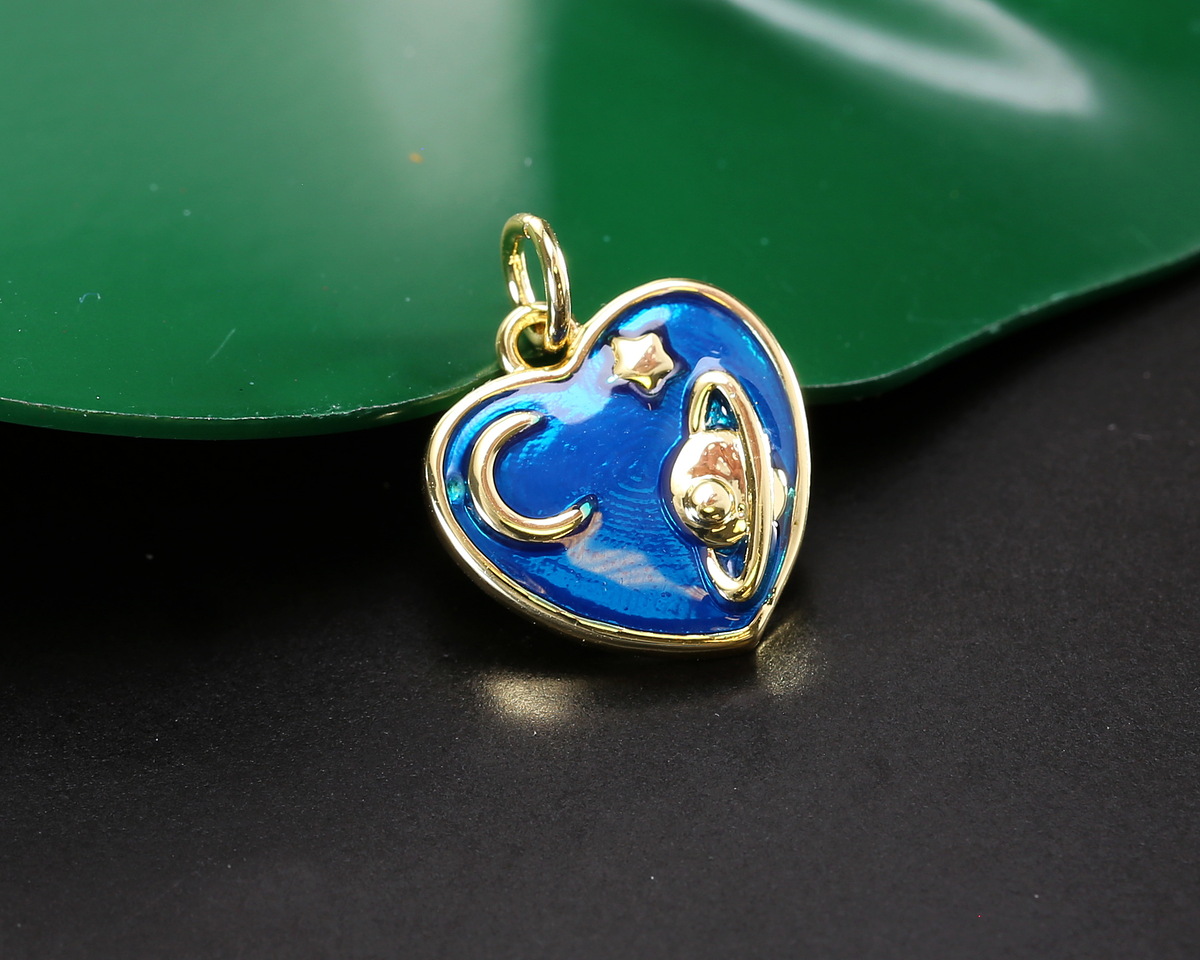 18k Gold (plated) Blue Pearl Enamel Celestial Heart Focal 13x14mm