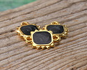 24K Gold (plated) Jet Pearl Enamel Square Sun Focal Link 19x10mm