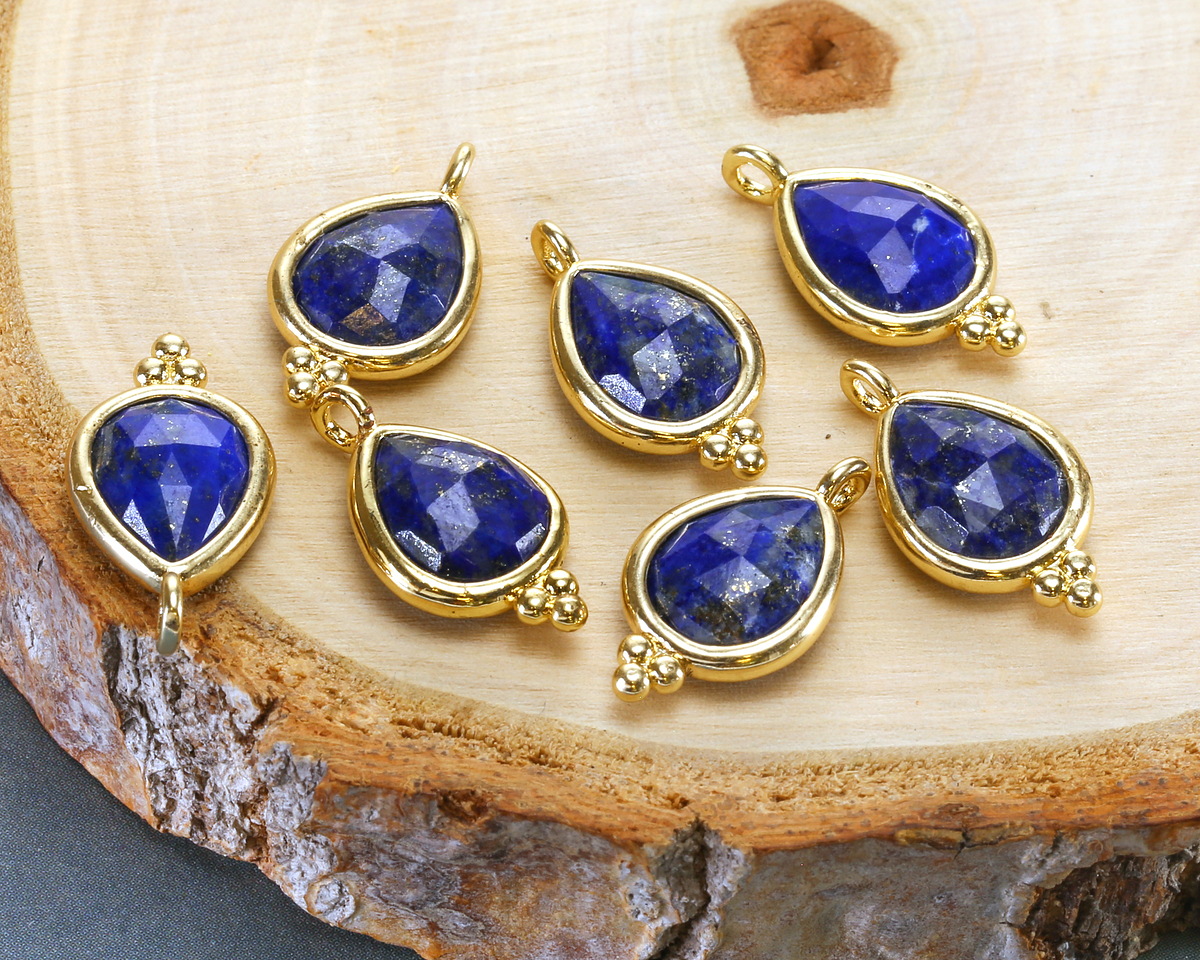 Lapis w/ Gold Finish Faceted Teardrop Focal 10x12mm