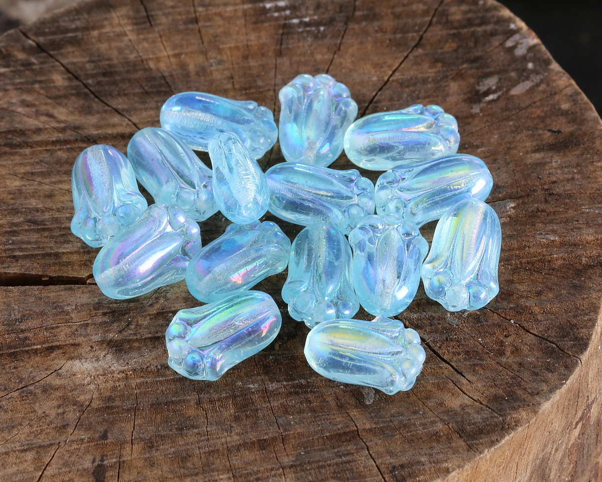 Czech Glass Aquamarine AB Tulip 12x8mm