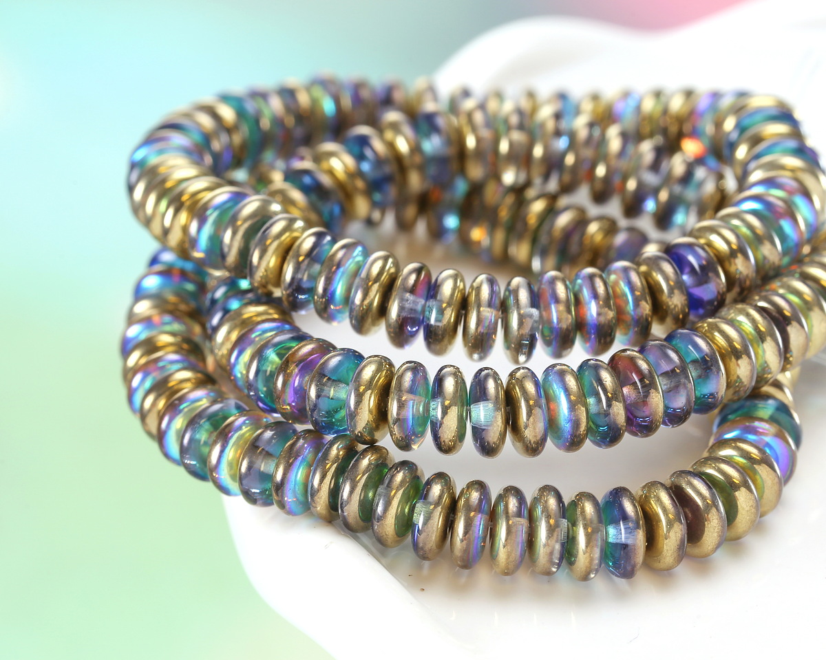 Czech Glass Crystal AB w/ Gold Finish Spacer 2x6mm