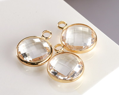 Clear Crystal Round Drop in Gold Finish Bezel 12.8x16.5mm