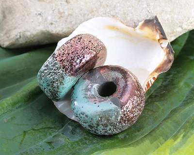 Mykonos Ceramic Raku Metallic Frosted Copper Textured Donut 10x26mm