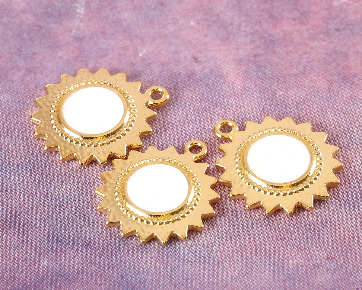 24K Gold (plated) White Enamel Sun Focal 18x21mm