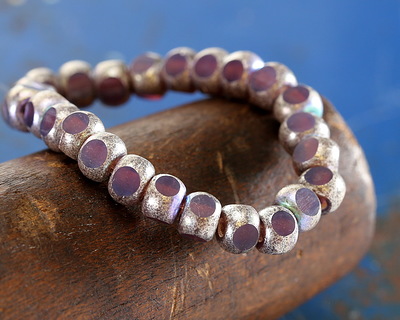 Czech Glass Matte Amethyst Opal w/ Antique Silver AB Trica Beads 4x5mm