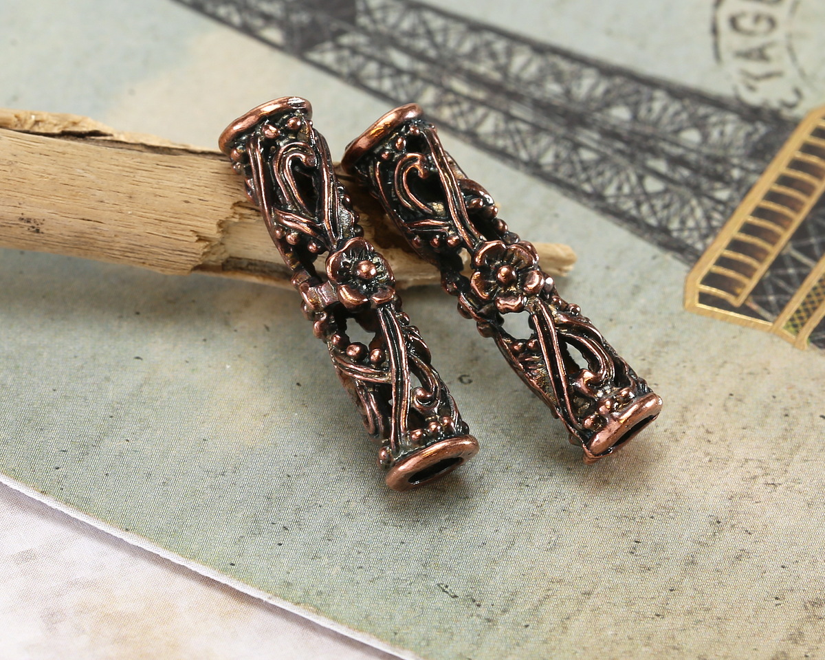 Mykonos Antique Copper (plated) Openwork Floral Tube 30x7mm
