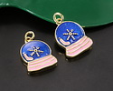 18k Gold (plated) Glitter Blue & Pink Enamel Snow Globe Focal 11x15mm