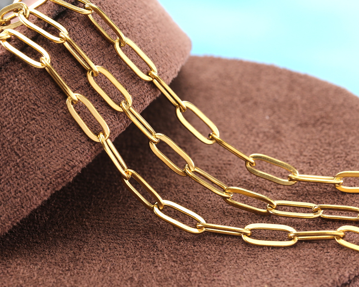 Waterproof 18K Gold PVD Plated Stainless Steel Flat Paperclip Chain, 11x4mm links, 5' Package