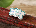Turquoise Rimmed w/ Lake Blue Dot Porcelain Flower 15mm