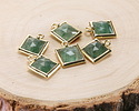 Green Strawberry Quartz w/ Gold Finish Faceted Square Focal 10x13mm