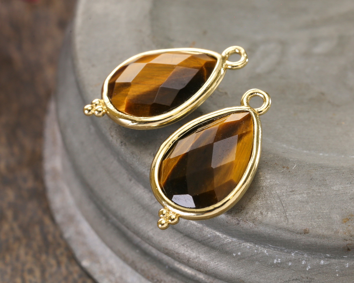 Tiger Eye w/ Gold Finish Faceted Teardrop Focal 12x21mm