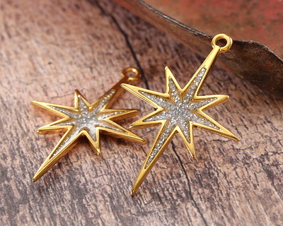 24K Gold (plated) w/ Silver Glitter in Resin Bethlehem Star Pendant 21x30mm