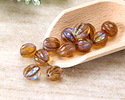 Czech Glass Matte Medium Topaz AB w/ Metallic Brown Faceted Melon Round 10mm